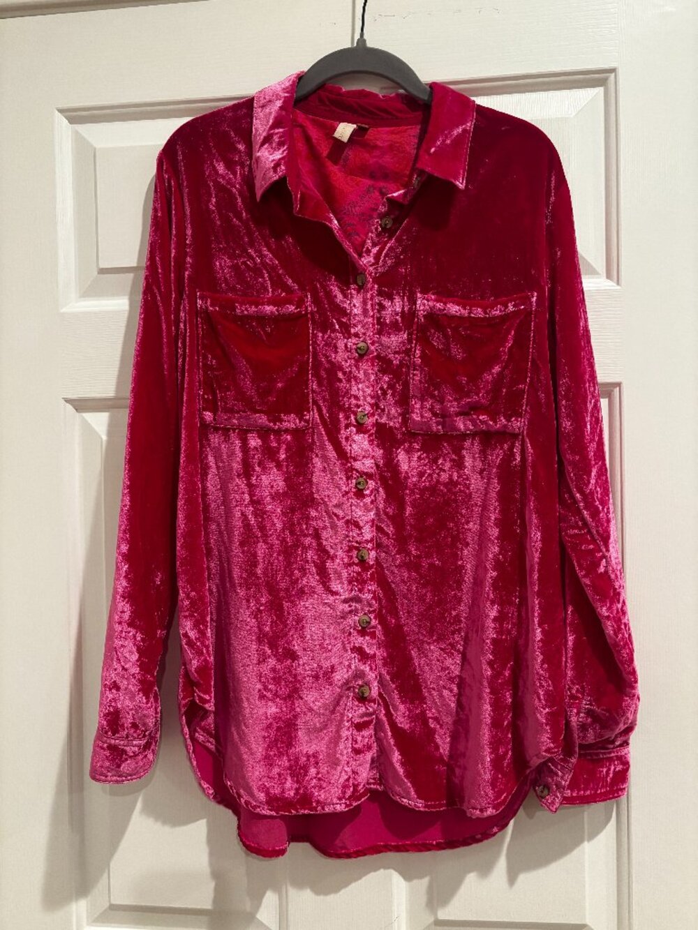 Pilcro Anthropologie - The Hadley- Crushed Velvet Button Down- Pink